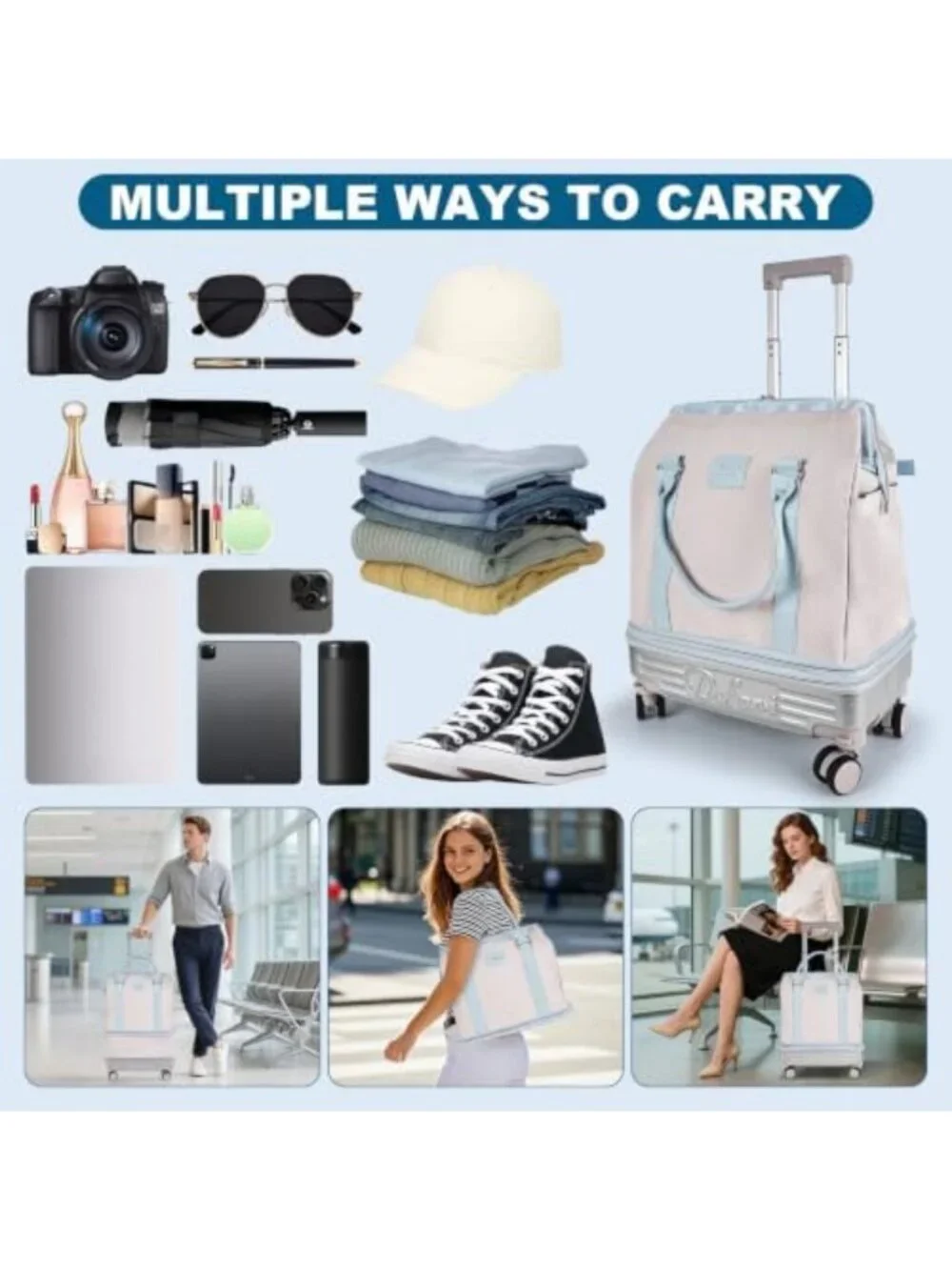 Expandable Rolling Travel Duffel Bag, Large Capacity, Lightweight & Waterproof